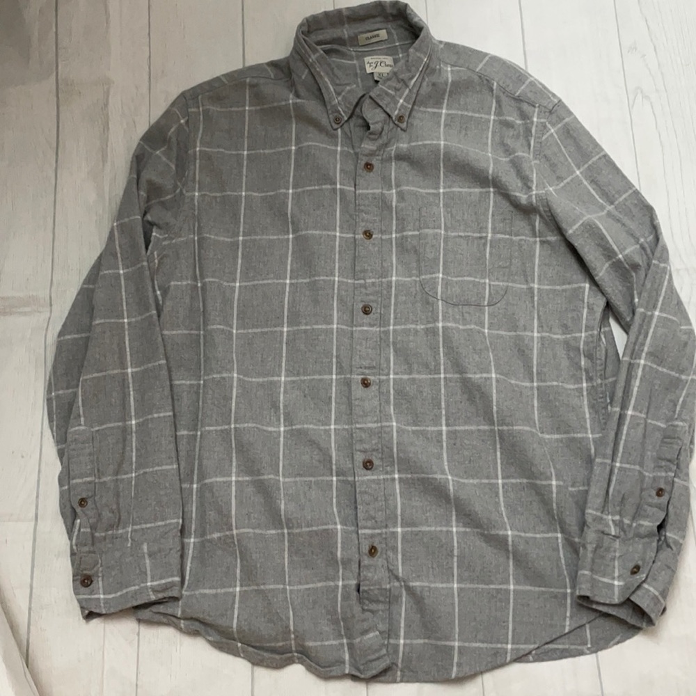 J Crew EUC XL brushed twill gray & white button down